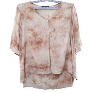 New Chris & Carol Size 2x  Womens Bell 3/4‎ Sleeve Top Stone Dyed Hi Low Top USA